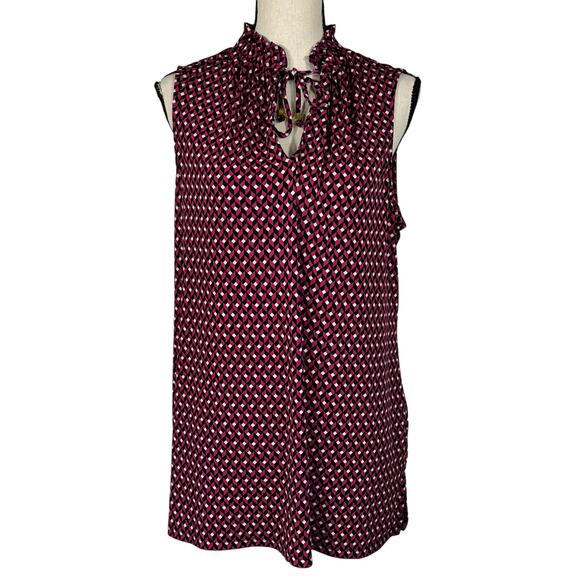 Michael Michael Kors Large Tunic Top Geometric Sleeveless Keyhole V-Neck Stretch - Picture 1 of 8